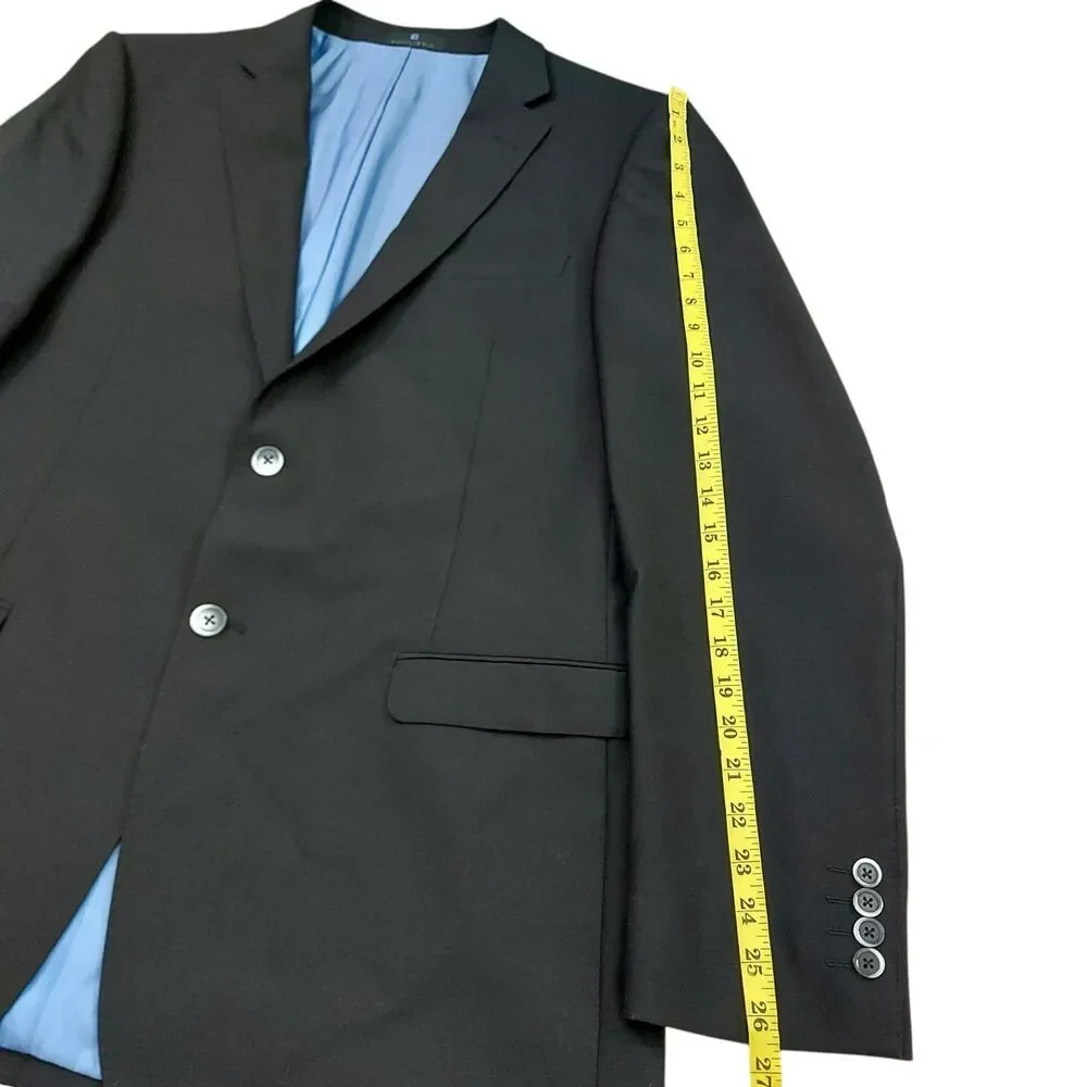 Equilibrio Milano Blazer Mens 44L Black Wool Modern Fit Business Formal Office